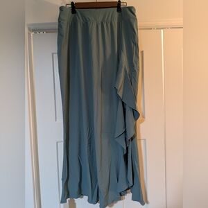 HALARA Slate Blue Asymmetric Ruffle Maxi Skirt
